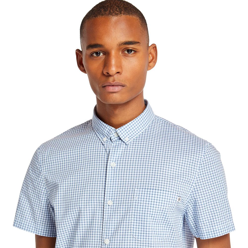 Timberland Mens Shirts Eastham River Slim Fit Gingham - Blue - India BQ8730965